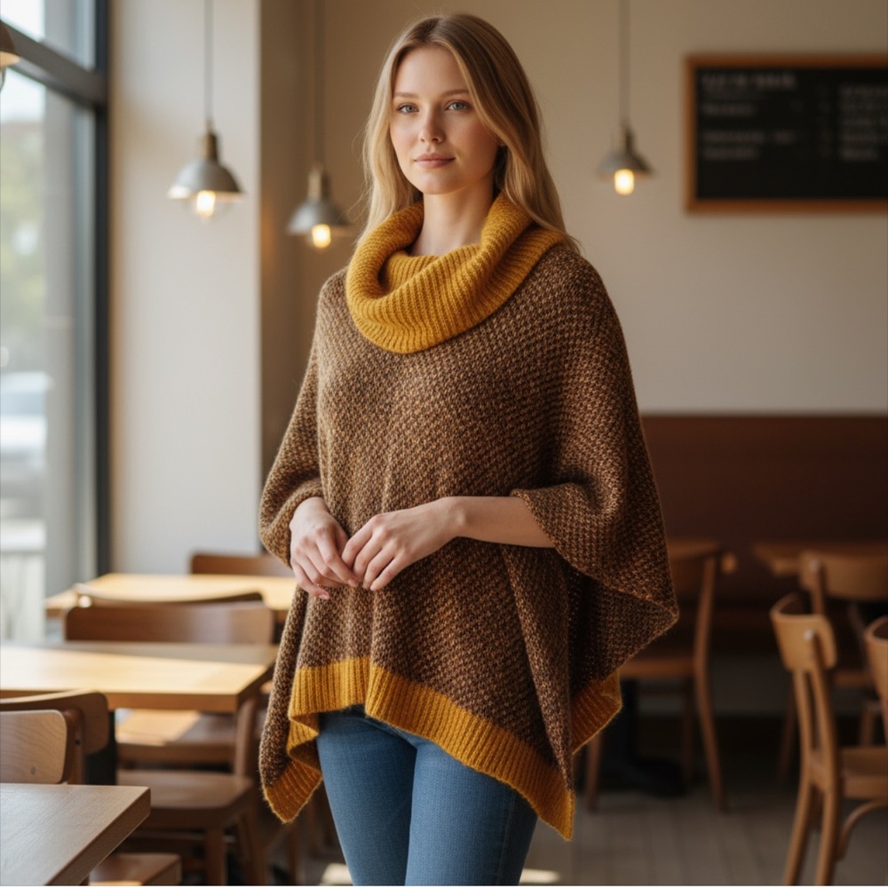 Wooden Ships Mohair Sweater Poncho Black Rust Orange M L